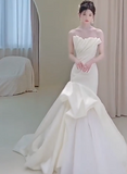 Strapless Mermaid Wedding Dresses, Tulle Satin Tender Sleeveless Bridal Gowns HZ1024