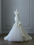 Strapless Mermaid Wedding Dresses, Tulle Satin Tender Sleeveless Bridal Gowns HZ1024