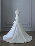 Strapless Mermaid Wedding Dresses, Tulle Satin Tender Sleeveless Bridal Gowns HZ1024
