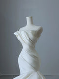 Strapless Mermaid Wedding Dresses, Tulle Satin Tender Sleeveless Bridal Gowns HZ1024