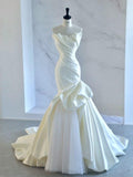 Strapless Mermaid Wedding Dresses, Tulle Satin Tender Sleeveless Bridal Gowns HZ1024