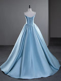 A-Line Spaghetti Straps Satin Long Prom Dress, Blue Long Evening Dress HZ1024