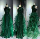 A-Line Halter Sparkly Sequins Long Prom Dresses Navy Blue Evening Dresses HZ1024