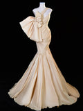 One Shoulder Satin Champagne Long Prom Dress, Champagne Long Evening Dress HZ1024
