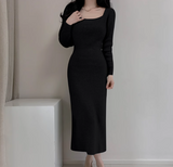 style slim fit gentle temperament square collar can be worn with knitted hip skirt HZ1024