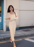 style slim fit gentle temperament square collar can be worn with knitted hip skirt HZ1024