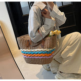 striped straw bag beach seaside holiday large capacity handbag HZ1024