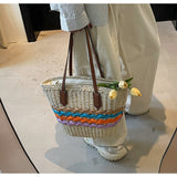 striped straw bag beach seaside holiday large capacity handbag HZ1024