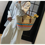 striped straw bag beach seaside holiday large capacity handbag HZ1024