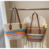 striped straw bag beach seaside holiday large capacity handbag HZ1024