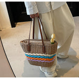 striped straw bag beach seaside holiday large capacity handbag HZ1024