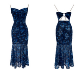 holiday floral sling dress blue mesh mermaid dress HZ1024