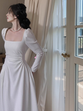 style high-end white waist long-sleeved dress HZ1024