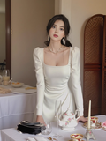 style high-end white waist long-sleeved dress HZ1024