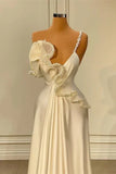 A-line One Shoulder White Satin Evening Prom Dress with Ruffles HZ1024