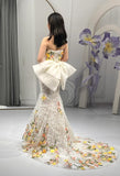 Wedding Dress Elegant Mermaid Strapless Tulle Lace Long Prom Dress Applique Evening Dress HZ1024