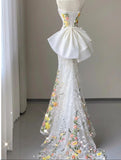 Wedding Dress Elegant Mermaid Strapless Tulle Lace Long Prom Dress Applique Evening Dress HZ1024