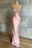 Spaghetti-Straps Mermaid Satin Prom Dress Sleeveless With Appliques HZ1024