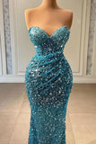 Sweetheart Blue Mermaid Prom Dress Long With Sequins Beads HZ1024