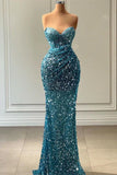 Sweetheart Blue Mermaid Prom Dress Long With Sequins Beads HZ1024