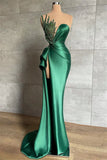 Satin Asymmetrical High Split Beaded Floor-length Sleeveless Prom Dress HZ1024