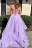 Elegant A-line V-neck Spaghetti Strap Tulle Long Prom Dress HZ1024