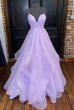 Elegant A-line V-neck Spaghetti Strap Tulle Long Prom Dress HZ1024