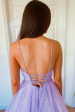 Elegant A-line V-neck Spaghetti Strap Tulle Long Prom Dress HZ1024