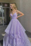 Elegant A-line V-neck Spaghetti Strap Tulle Long Prom Dress HZ1024