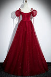 A-Line Satin Tulle Floor Length Prom Dress, Off Shoulder Formal Evening Dress HZ1024
