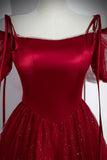 A-Line Satin Tulle Floor Length Prom Dress, Off Shoulder Formal Evening Dress HZ1024