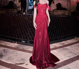 Pleated Satin Formal Mermaid Evening Dress,Fahsion Graudation Prom Dresses with Off-the-Shoulder HZ1024