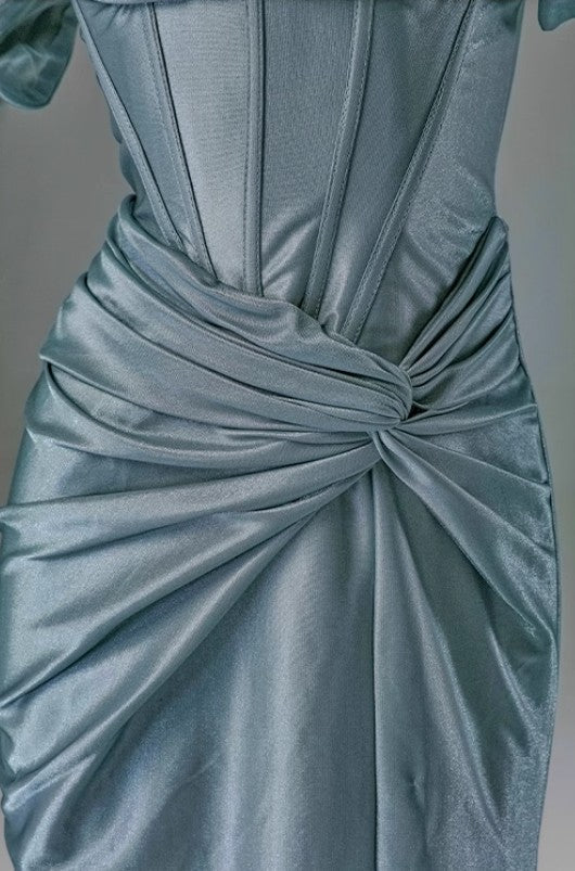 Pleated Satin Formal Mermaid Evening Dress,Fahsion Graudation Prom Dresses with Off-the-Shoulder HZ1024