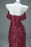 Pleated Satin Formal Mermaid Evening Dress,Fahsion Graudation Prom Dresses with Off-the-Shoulder HZ1024