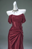 Pleated Satin Formal Mermaid Evening Dress,Fahsion Graudation Prom Dresses with Off-the-Shoulder HZ1024
