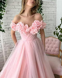 A-Line Tulle Off The Shoulder Long Evening Prom Dress With Slit HZ1024