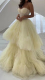 Yellow A-Line Tulle Prom Dress, Spaghetti Straps Evening Dress HZ1024