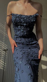 Bodycon Spaghetti Straps 3D Applique Long Prom Dress HZ1024