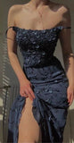 Bodycon Spaghetti Straps 3D Applique Long Prom Dress HZ1024