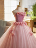 A-Line Strapless Velvet Tulle Long Prom Dress, Sweet 16 Princess Dress HZ1024