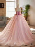 A-Line Strapless Velvet Tulle Long Prom Dress, Sweet 16 Princess Dress HZ1024