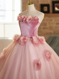 A-Line Strapless Velvet Tulle Long Prom Dress, Sweet 16 Princess Dress HZ1024