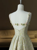 Spaghetti Strap A-Line Colorful Satin Beaded Sequins Long Prom Dress HZ1024