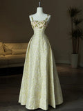 Spaghetti Strap A-Line Colorful Satin Beaded Sequins Long Prom Dress HZ1024