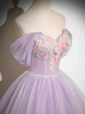 A-Line Tulle Prom Dress Off the Shoulder Floral Appliques Long Prom Dress HZ1024