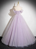 A-Line Tulle Prom Dress Off the Shoulder Floral Appliques Long Prom Dress HZ1024