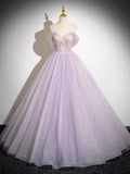 A-Line Tulle Prom Dress Off the Shoulder Floral Appliques Long Prom Dress HZ1024