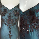 Evening Dresses ?? Blue Satin Spaghetti Straps Coffee Chiffon Long Prom Dresses with Beading HZ1024
