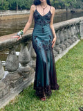 Evening Dresses ?? Blue Satin Spaghetti Straps Coffee Chiffon Long Prom Dresses with Beading HZ1024