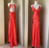A-Line Evening Dress Satin Spaghetti Straps Green Vintage Backless Long Prom Dresses HZ1024